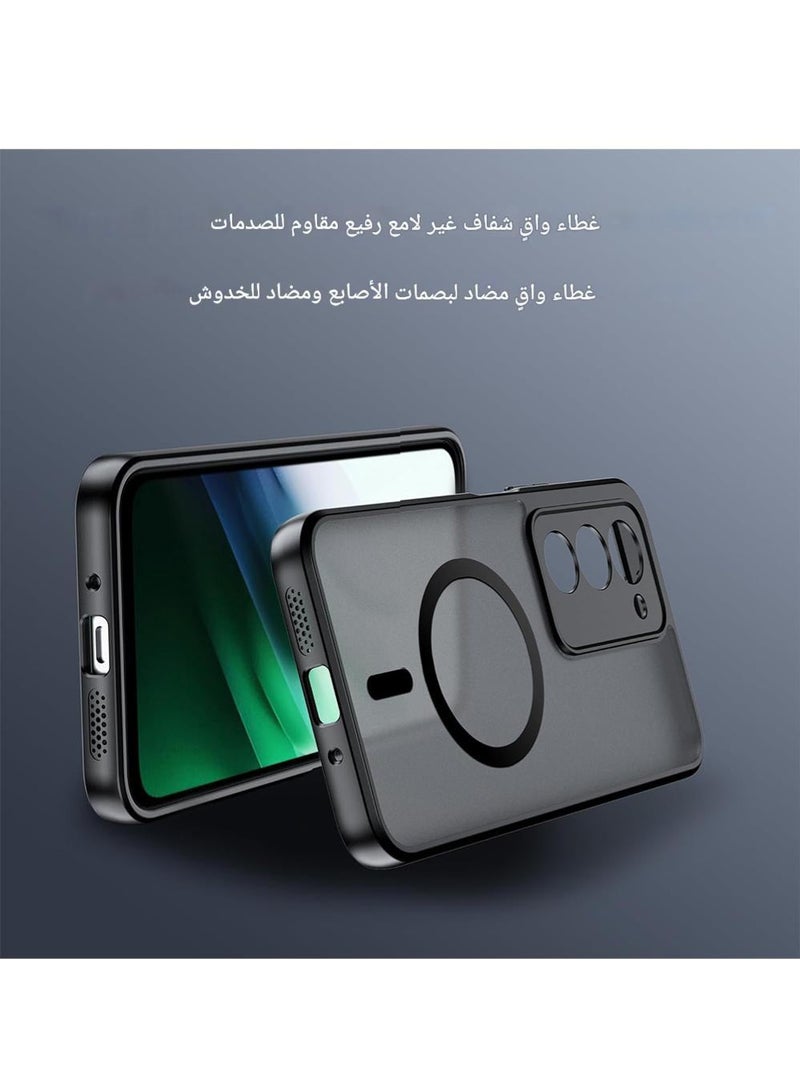 WRISTWISE جراب لهاتف ريدمي 15 5G مع واقي شاشة من الزجاج المقوى (عبوة واحدة)، مقاوم للصدمات، غير قابل للانزلاق، متوافق مع تقنية MagSafe، تصميم نحيف ومرن، مصنوع من السيليكون والأكريليك الشفاف غير اللامع - أسود. - Image 2